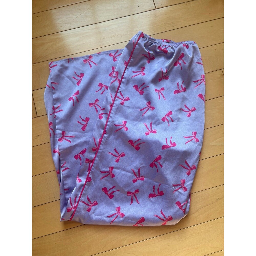 Florence by Mills Satin Sleep Pajama Bottom  Purple, Pink Bows Size Medium